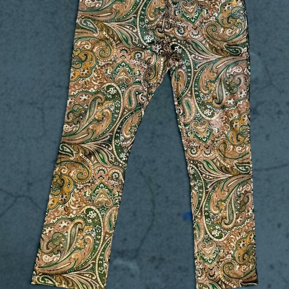 Vintage Men’s 70’s Izod of London Paisley Green 100% Cotton Pants Size 34x32